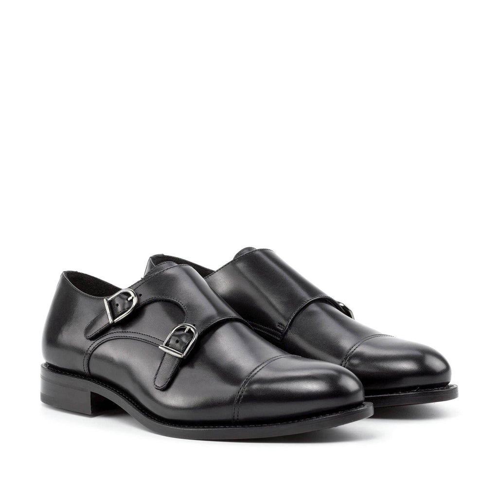 Black Cap Toe Double Monk