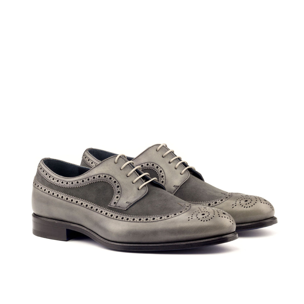 Grey leather and Suede Longwing Blucher