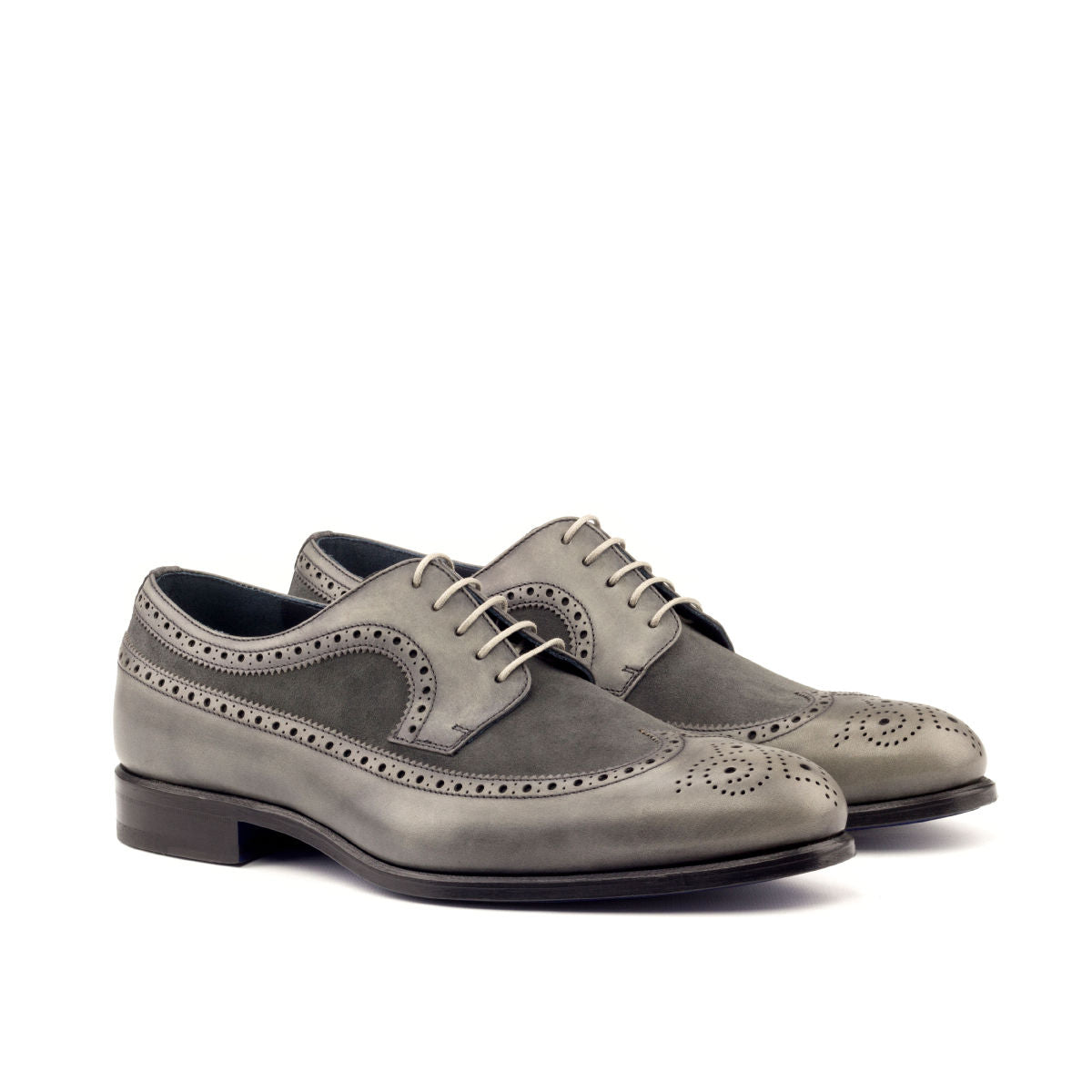 Grey leather and Suede Longwing Blucher