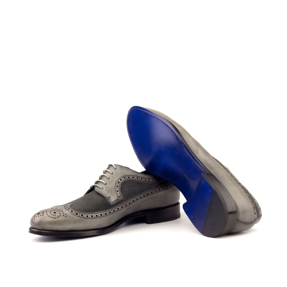 Grey leather and Suede Longwing Blucher